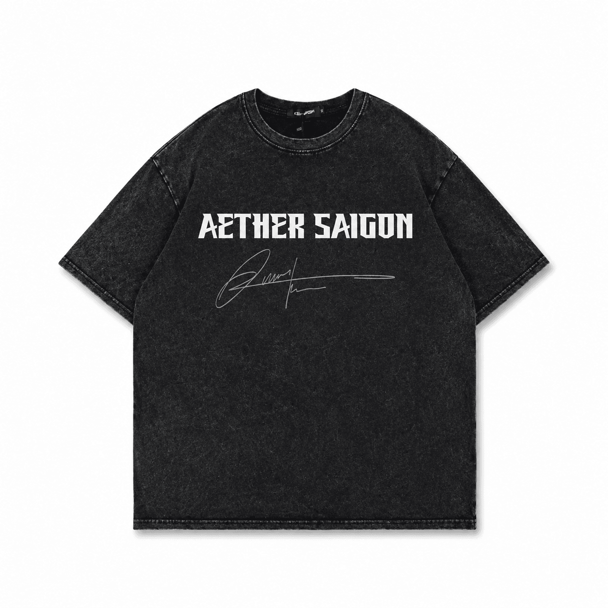 Áo thun form boxy AETHER Saigon Signature Washed Black, chất 100% Cotton dày dặn, giá chỉ 159K (giảm từ 199K). Local brand form rộng, dễ phối đồ, order ngay.